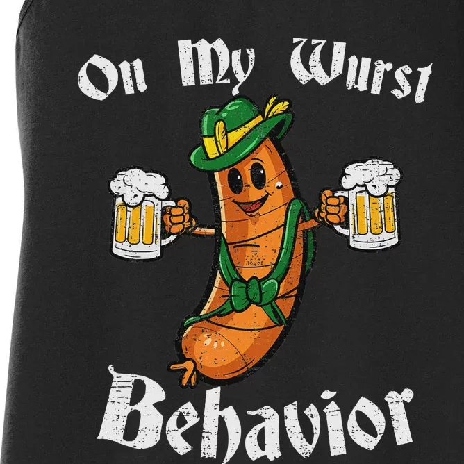 On My Wurst Behavior Funny Bratwurst German Oktoberfest Women's Racerback Tank