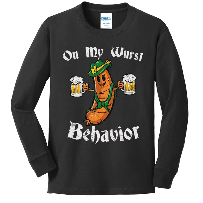 On My Wurst Behavior Funny Bratwurst German Oktoberfest Kids Long Sleeve Shirt