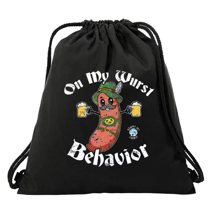 On My Wurst Behavior Funny Bratwurst Oktoberfest Drawstring Bag