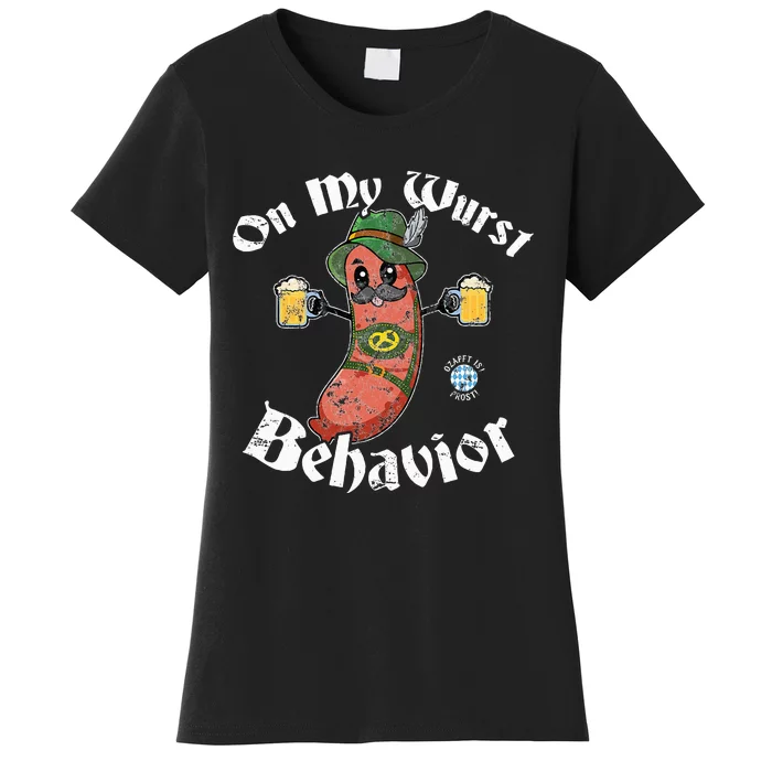 On My Wurst Behavior Funny Bratwurst Oktoberfest Women's T-Shirt