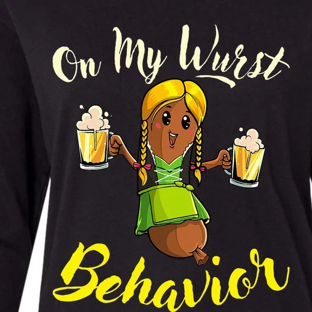 On My Wurst Behavior Funny Bratwurst German Oktoberfest Womens Cotton Relaxed Long Sleeve T-Shirt