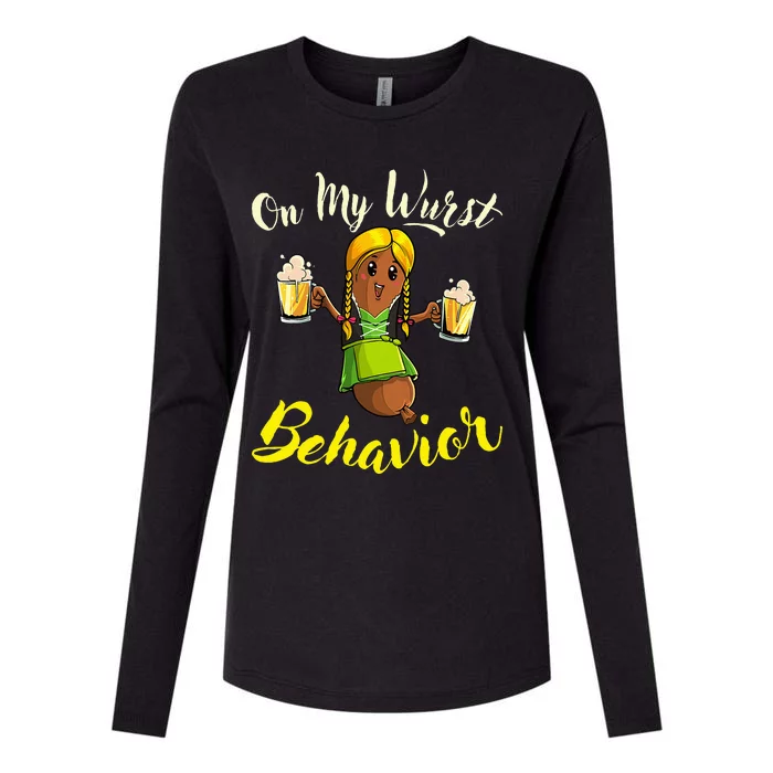 On My Wurst Behavior Funny Bratwurst German Oktoberfest Womens Cotton Relaxed Long Sleeve T-Shirt