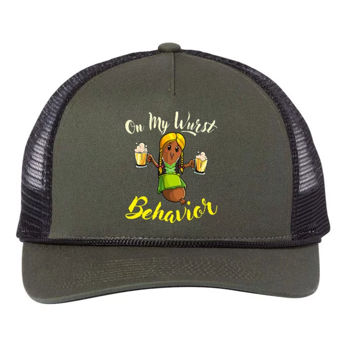 On My Wurst Behavior Funny Bratwurst German Oktoberfest Retro Rope Trucker Hat Cap