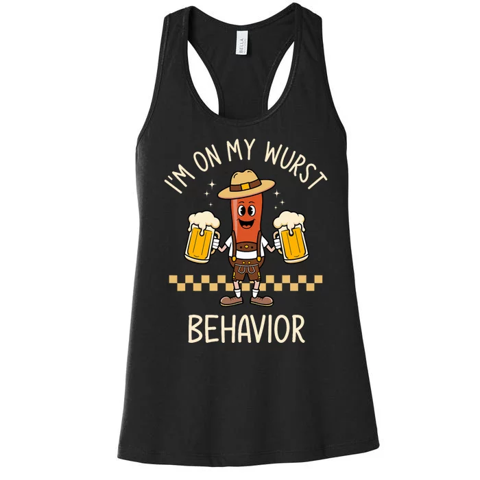 On My Wurst Behavior Sausage Funny Oktoberfest Women's Racerback Tank