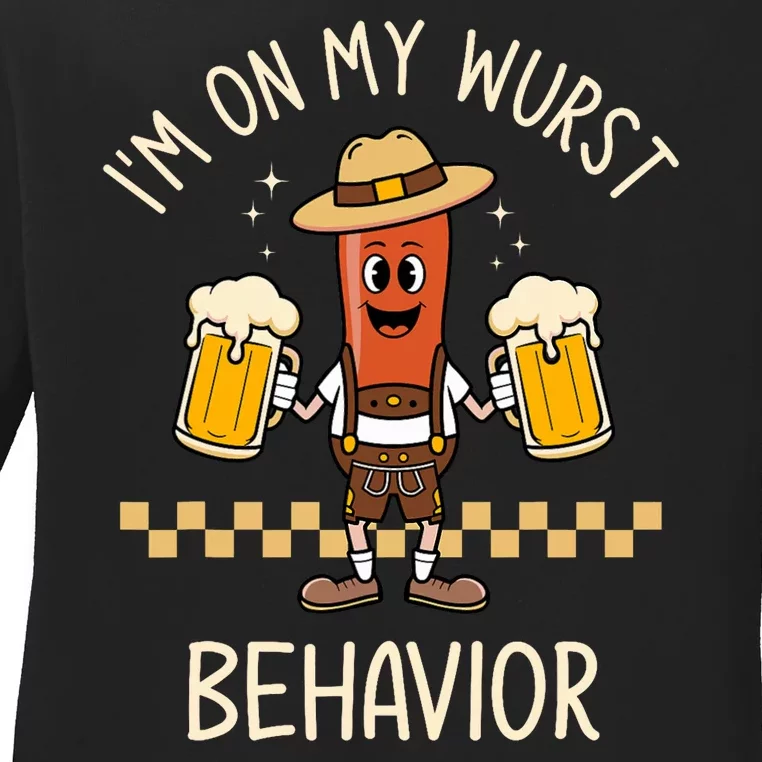 On My Wurst Behavior Sausage Funny Oktoberfest Ladies Long Sleeve Shirt