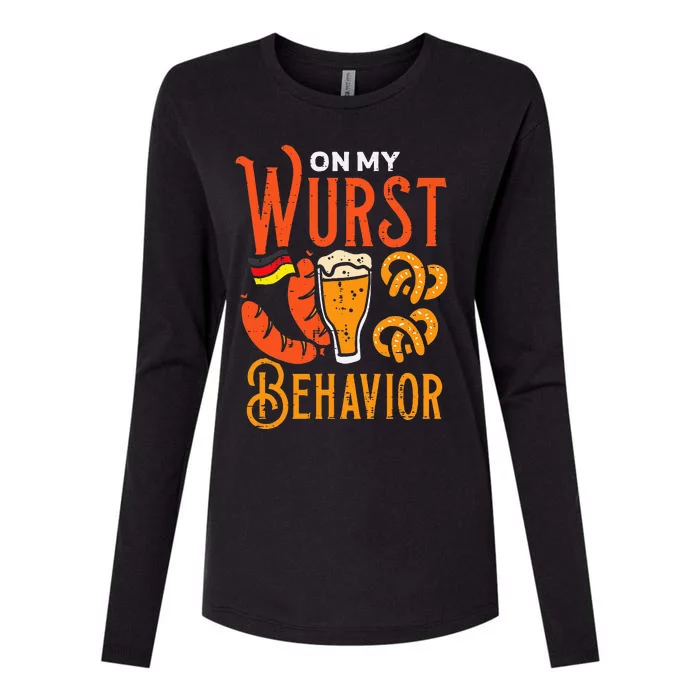 On My Wurst Behavior Funny Bavarian Oktoberfest Womens Cotton Relaxed Long Sleeve T-Shirt