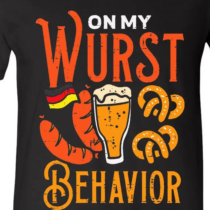 On My Wurst Behavior Funny Bavarian Oktoberfest V-Neck T-Shirt