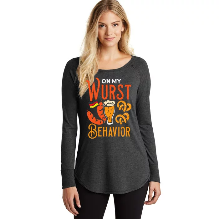 On My Wurst Behavior Funny Bavarian Oktoberfest Women's Perfect Tri Tunic Long Sleeve Shirt