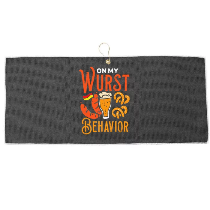 On My Wurst Behavior Funny Bavarian Oktoberfest Large Microfiber Waffle Golf Towel