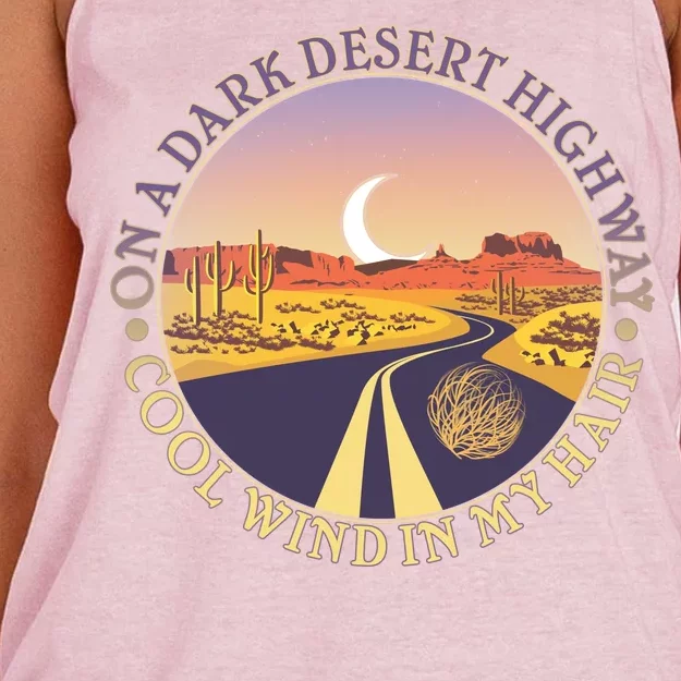 On A Dark Desert Highway Cool Wind In My Hair Women's Knotted Racerback Tank