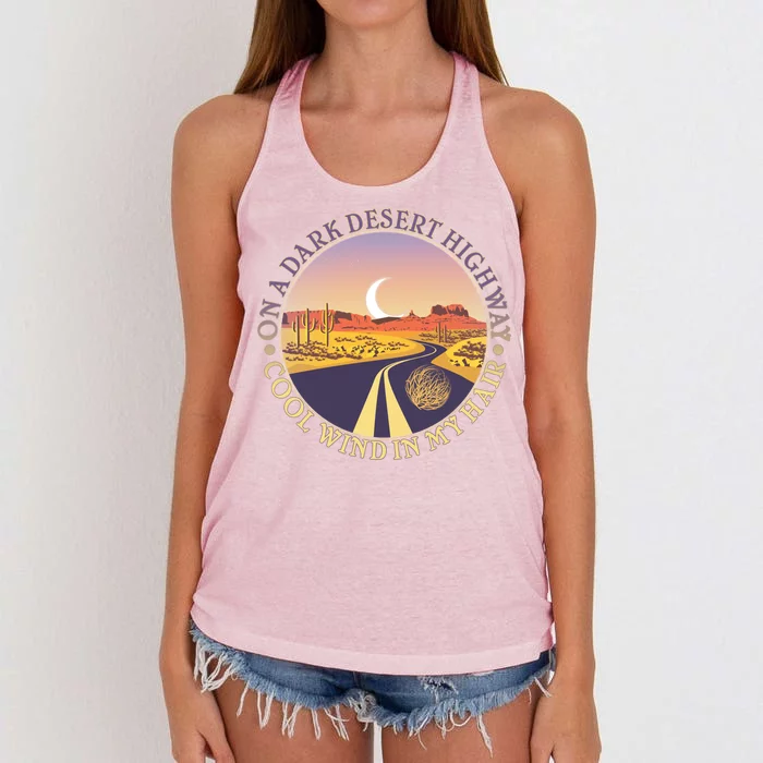 On A Dark Desert Highway Cool Wind In My Hair Women's Knotted Racerback Tank