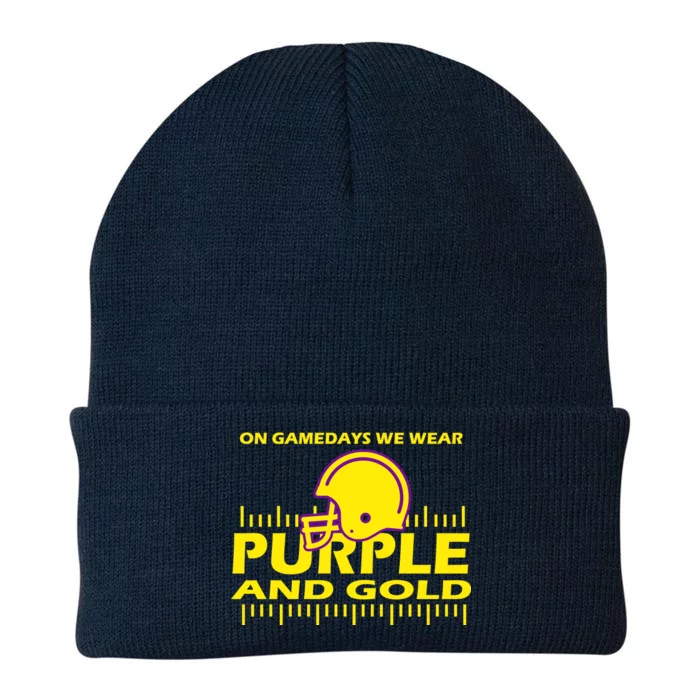 On Gamedays We Wear Purple and Gold Football Knit Cap Winter Beanie