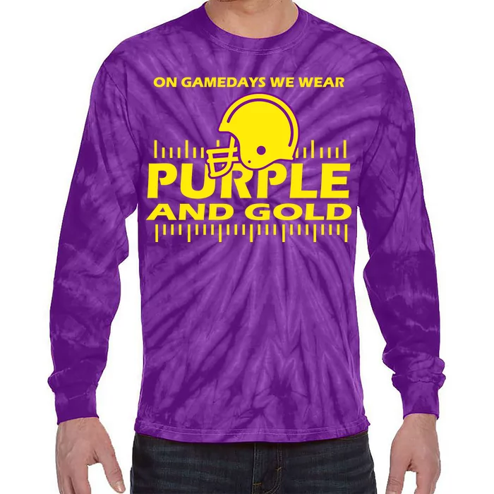 On Gamedays We Wear Purple and Gold Football Tie-Dye Long Sleeve Shirt