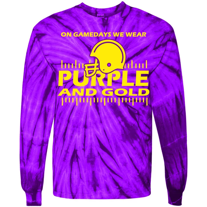 On Gamedays We Wear Purple and Gold Football Tie-Dye Long Sleeve Shirt