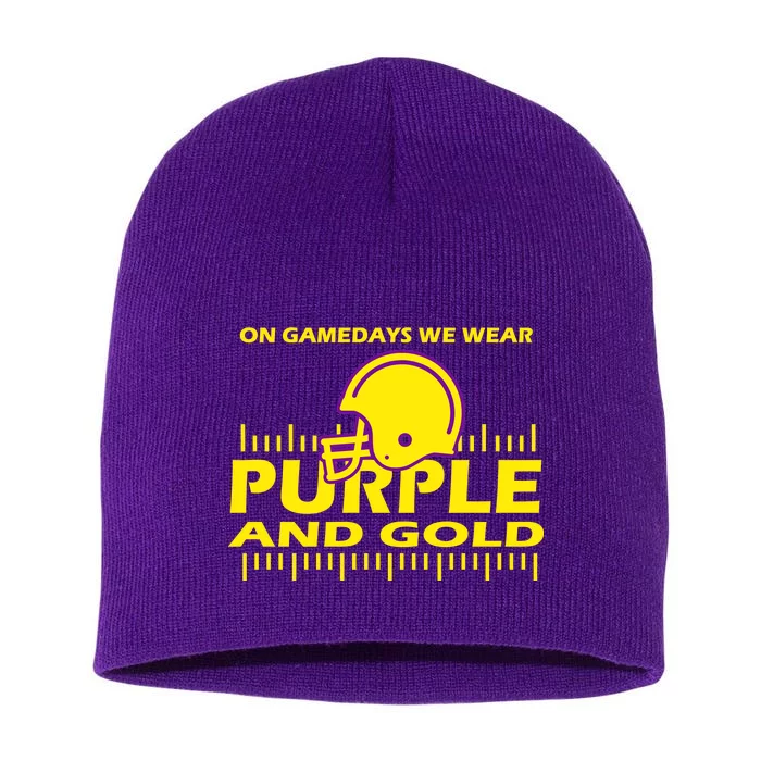 On Gamedays We Wear Purple and Gold Football Short Acrylic Beanie