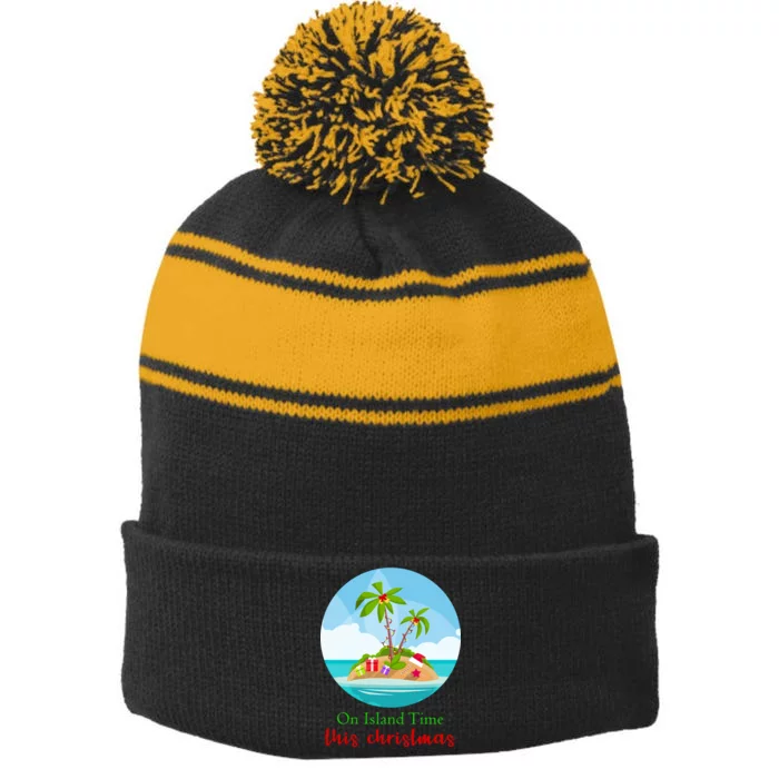 On Island Time This Christmas Vacation Stripe Pom Pom Beanie