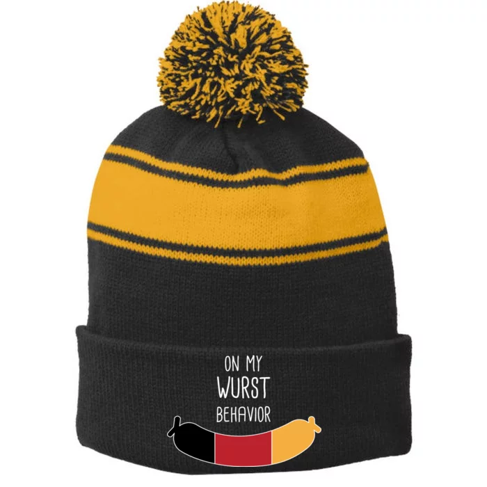 On My Worst Behavior Oktoberfest Stripe Pom Pom Beanie