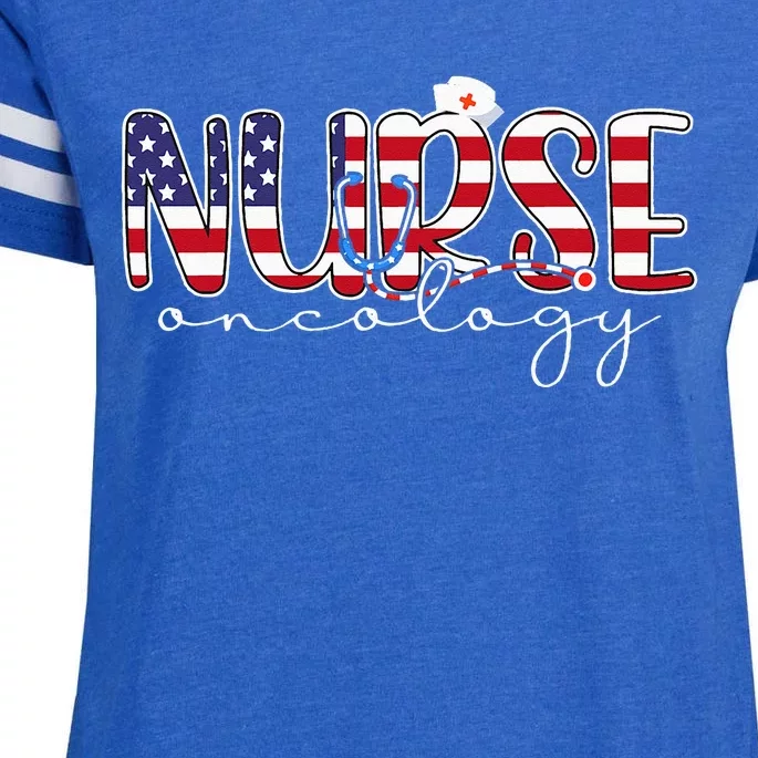 Oncology Nurse 4th Of July Us Flag Nurse Radiation Oncology Enza Ladies Jersey Football T-Shirt