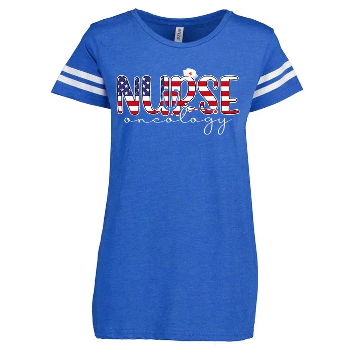 Oncology Nurse 4th Of July Us Flag Nurse Radiation Oncology Enza Ladies Jersey Football T-Shirt