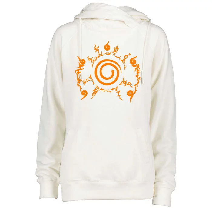 Orange Nine 9 Tail Kurama Seal Womens Funnel Neck Pullover Hood