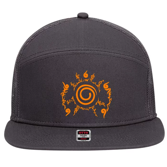 Orange Nine 9 Tail Kurama Seal 7 Panel Mesh Trucker Snapback Hat