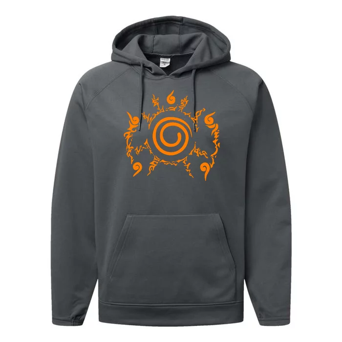 Orange Nine 9 Tail Kurama Seal Performance Fleece Hoodie