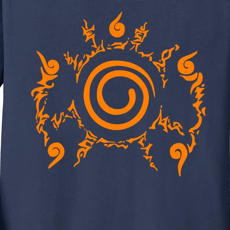 Orange Nine 9 Tail Kurama Seal Kids Long Sleeve Shirt