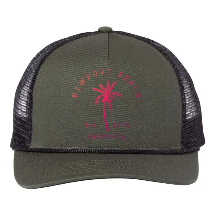 Original Newport Beach Ca Palm Tree Unique Novelty Art Great Gift Retro Rope Trucker Hat Cap