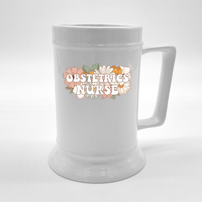 Obstetrics Nurse Botanical Floral Flowers Retro Groovy Style Gift Front & Back Beer Stein