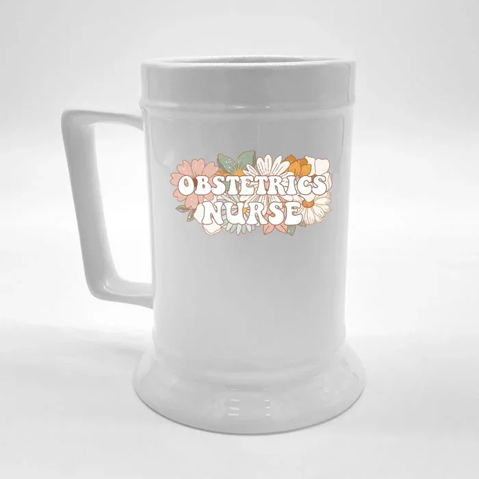 Obstetrics Nurse Botanical Floral Flowers Retro Groovy Style Gift Front & Back Beer Stein