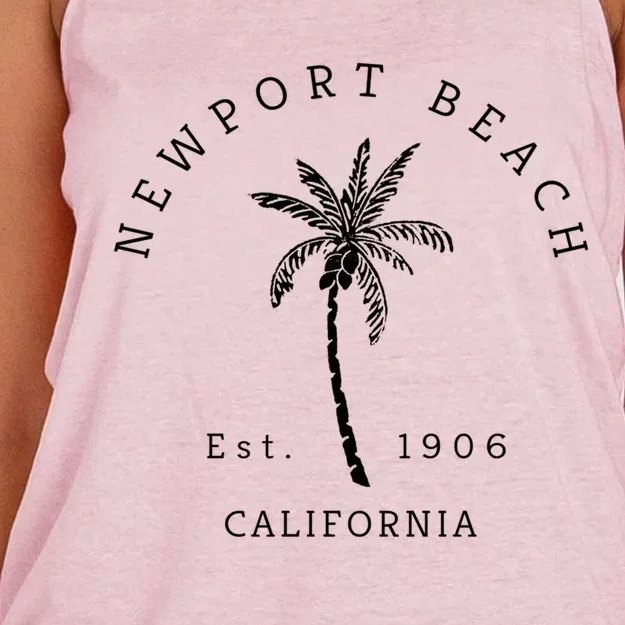 Original Newport Beach Ca Palm Tree Unique Novelty Art Gift Women's Knotted Racerback Tank