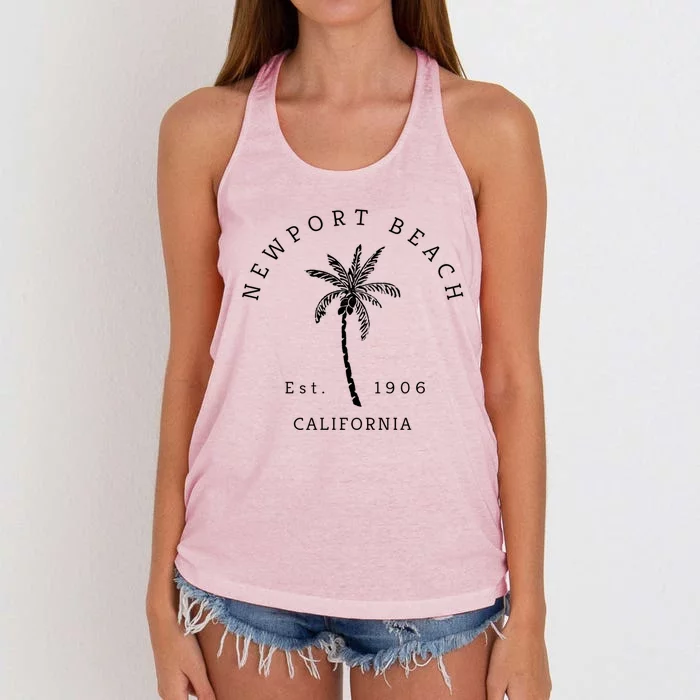 Original Newport Beach Ca Palm Tree Unique Novelty Art Gift Women's Knotted Racerback Tank