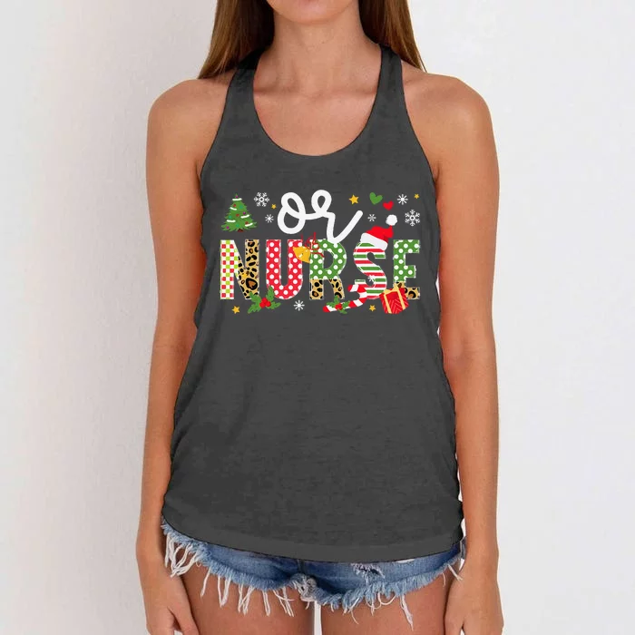 Or Nurse Christmas Operating Room Nurse Xmas Party Women's Knotted Racerback Tank