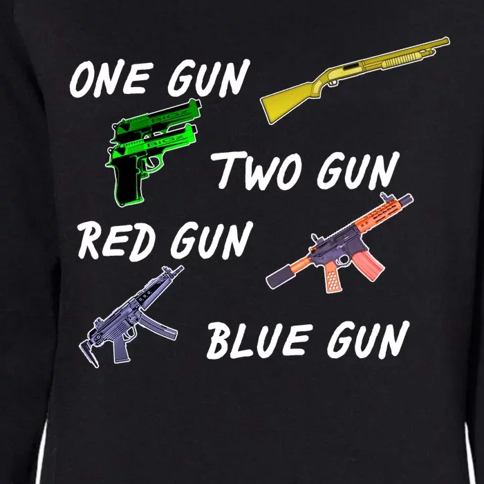 One Gun Two Gun Red Gun Blue Gun Womens California Wash Sweatshirt