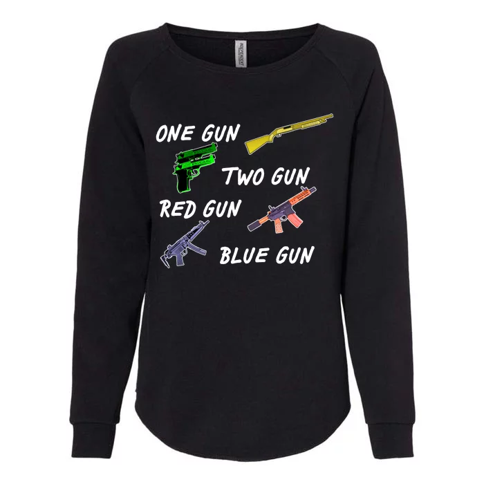 One Gun Two Gun Red Gun Blue Gun Womens California Wash Sweatshirt