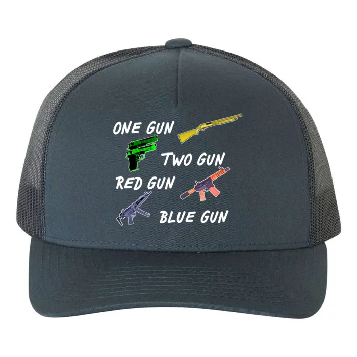 One Gun Two Gun Red Gun Blue Gun Yupoong Adult 5-Panel Trucker Hat