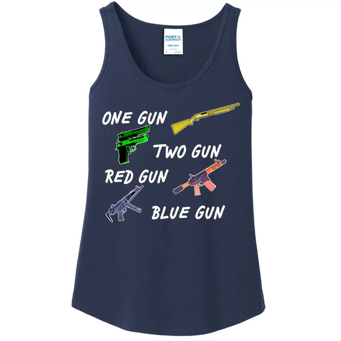 One Gun Two Gun Red Gun Blue Gun Ladies Essential Tank