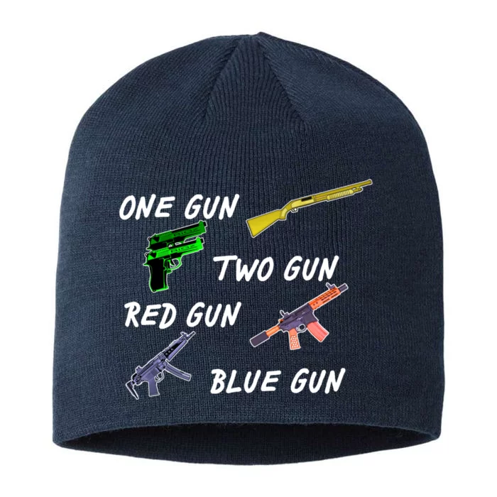 One Gun Two Gun Red Gun Blue Gun 8 1/2in Sustainable Knit Beanie