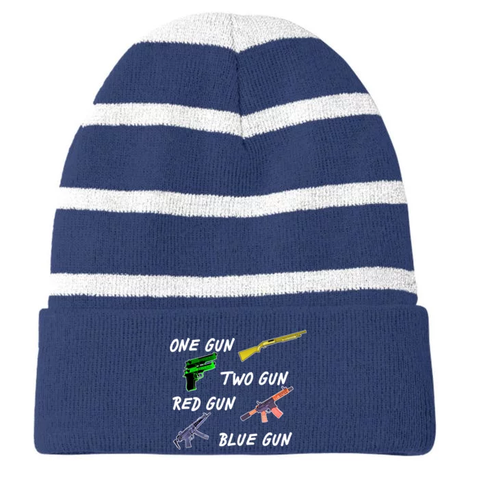 One Gun Two Gun Red Gun Blue Gun Striped Beanie with Solid Band