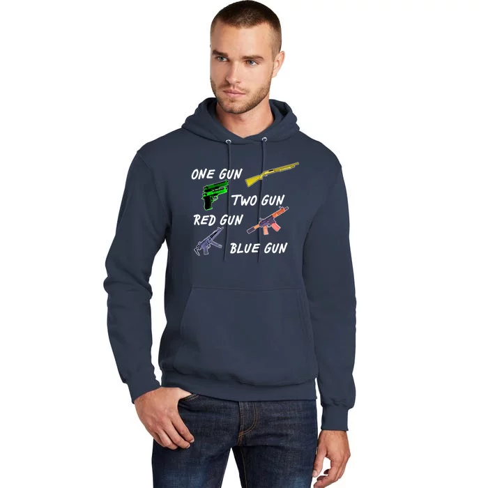 One Gun Two Gun Red Gun Blue Gun Tall Hoodie