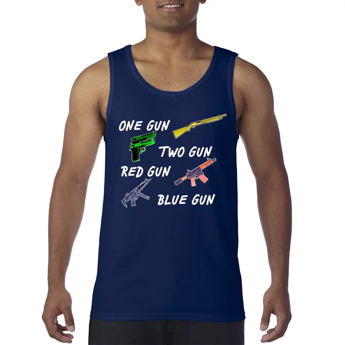 One Gun Two Gun Red Gun Blue Gun Tank Top