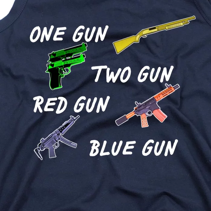 One Gun Two Gun Red Gun Blue Gun Tank Top