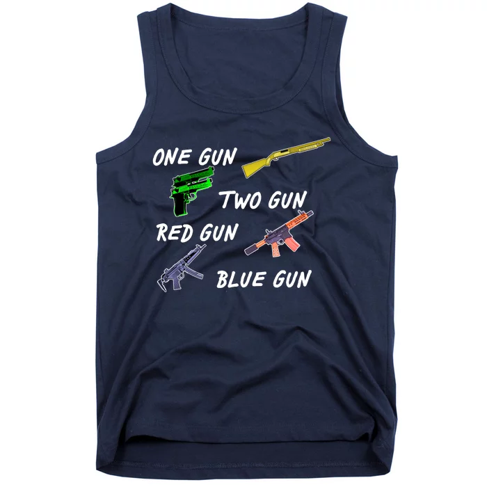 One Gun Two Gun Red Gun Blue Gun Tank Top