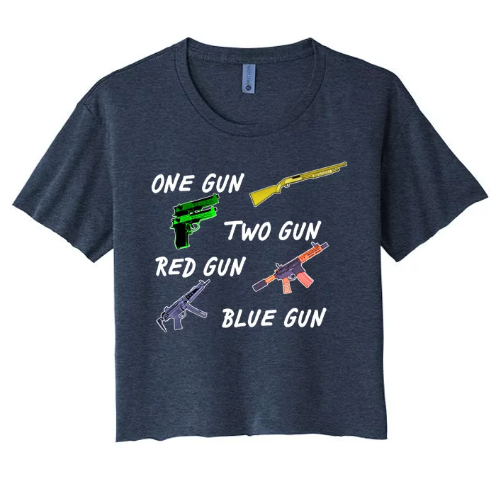 One Gun Two Gun Red Gun Blue Gun Women's Crop Top Tee