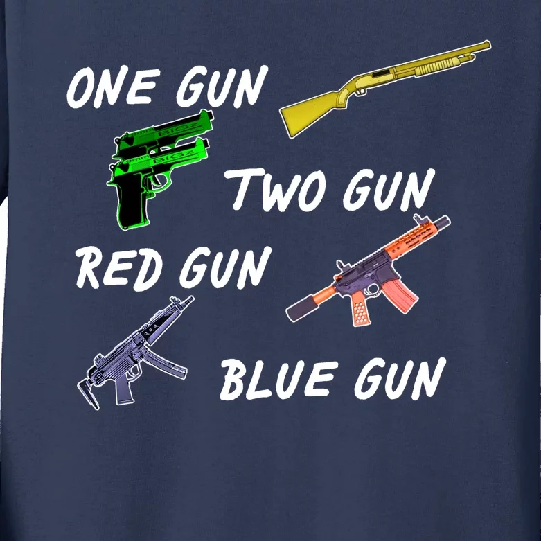 One Gun Two Gun Red Gun Blue Gun Kids Long Sleeve Shirt