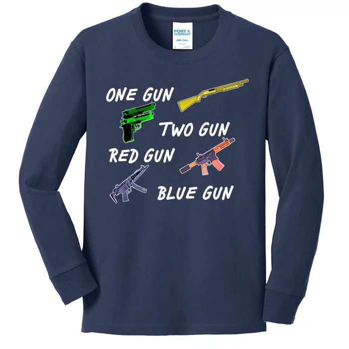 One Gun Two Gun Red Gun Blue Gun Kids Long Sleeve Shirt