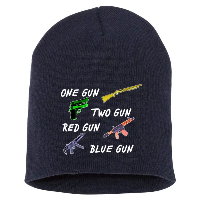 One Gun Two Gun Red Gun Blue Gun Short Acrylic Beanie