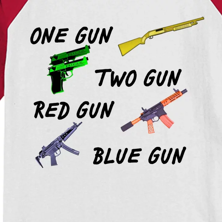 One Gun Two Gun Red Gun Blue Gun Kids Colorblock Raglan Jersey