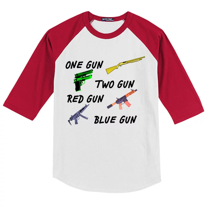 One Gun Two Gun Red Gun Blue Gun Kids Colorblock Raglan Jersey