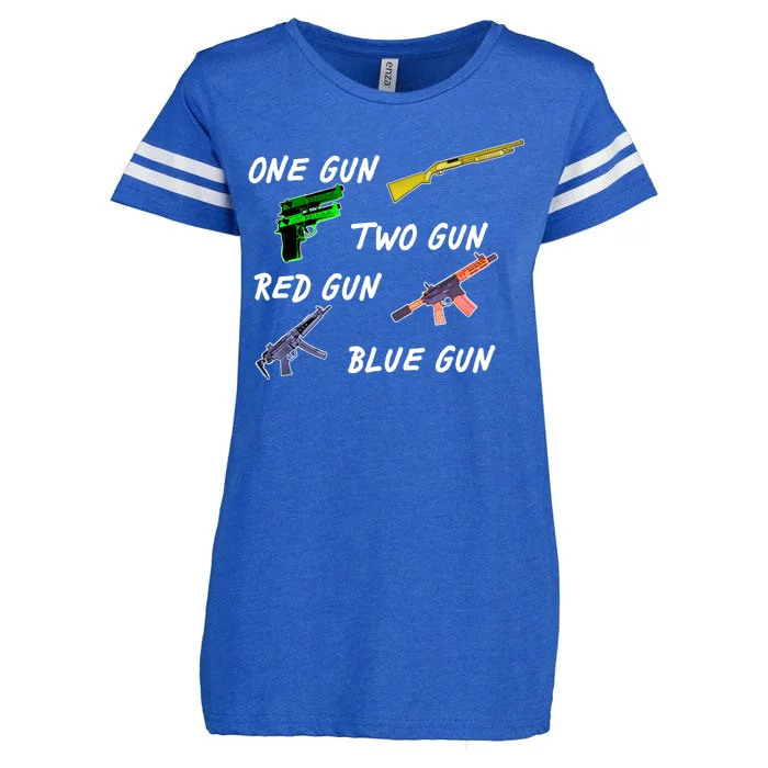 One Gun Two Gun Red Gun Blue Gun Enza Ladies Jersey Football T-Shirt